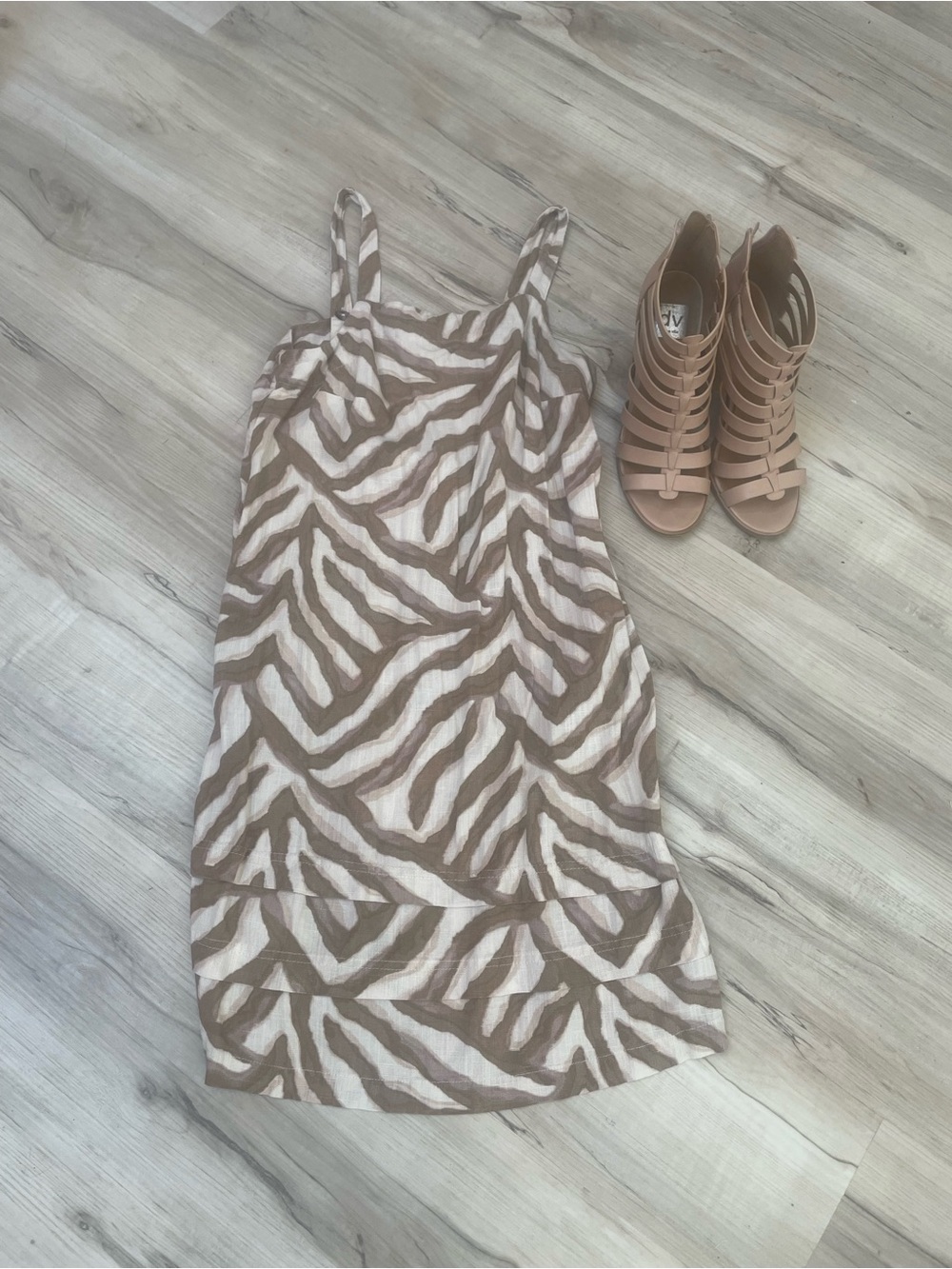 Time and Tru Beige and White Zebra-Print Mini Dress